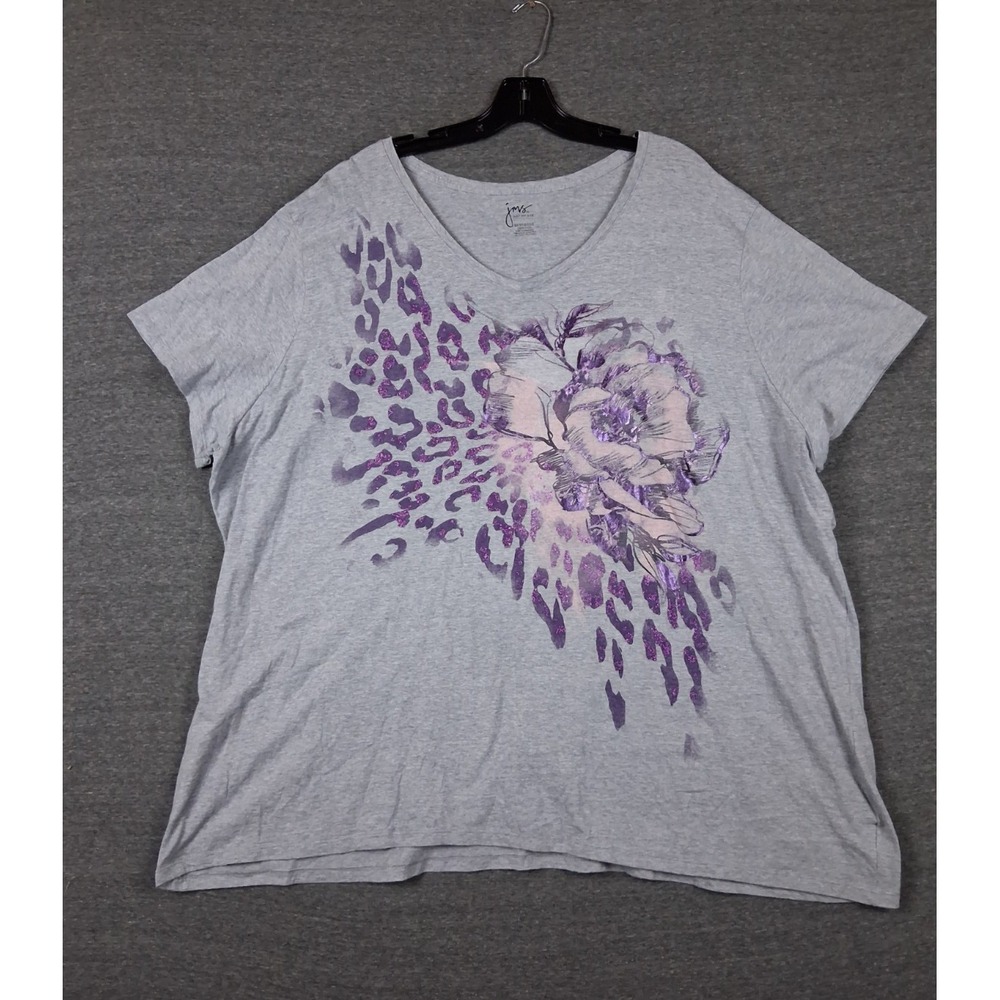 JMS Womens Shirt Plus 5X Gray Purple Pullover Animal Flower Relaxed Casual